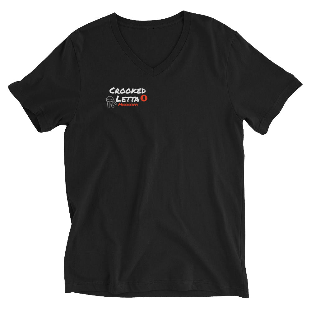 Crooked Letta Right chest Unisex Short Sleeve V-Neck Tee